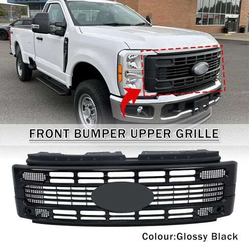 Front Upper Grille Assembly Fit For 2023 2024 2025 Ford F250 F350 F450 F550 Super Duty XL/XLT Front Bumper Mesh Grill Direct Replacement for PC3Z8200AB,PC3Z8213A (Matte Black) in Saudi Arabia