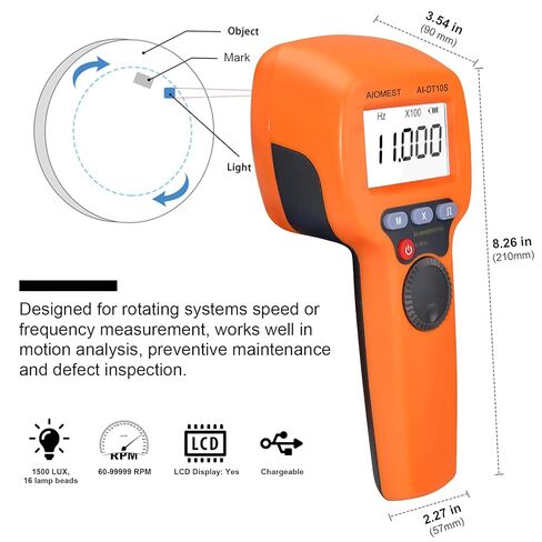 مصطربة LED رقمية عالية الإضاءة 1500LUX قياس 60~99,999 دورة في الدقيقة/هرتز، مقياس سرعة الدوران غير متصل قابل للتعديل ستروب ضوء توقيت عداد السرعة قابل لإعادة الشحن لاختبار سرعة محرك محرك HVAC in Saudi Arabia