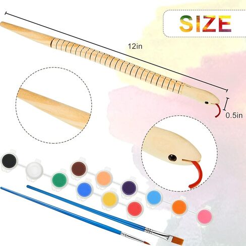BBTO 10 Pieces Wooden Snake Bulk Jointed Flexible Unfinished Wooden Wiggly Snake with 12 Colors Acrylic Craft Paint and Paint Brush for Arts and Crafts Reptile Party Decoration in Saudi Arabia