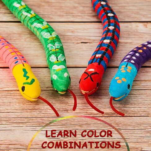 BBTO 10 Pieces Wooden Snake Bulk Jointed Flexible Unfinished Wooden Wiggly Snake with 12 Colors Acrylic Craft Paint and Paint Brush for Arts and Crafts Reptile Party Decoration in Saudi Arabia