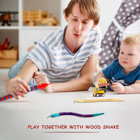 BBTO 10 Pieces Wooden Snake Bulk Jointed Flexible Unfinished Wooden Wiggly Snake with 12 Colors Acrylic Craft Paint and Paint Brush for Arts and Crafts Reptile Party Decoration in Saudi Arabia