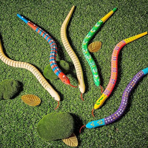 BBTO 10 Pieces Wooden Snake Bulk Jointed Flexible Unfinished Wooden Wiggly Snake with 12 Colors Acrylic Craft Paint and Paint Brush for Arts and Crafts Reptile Party Decoration in Saudi Arabia