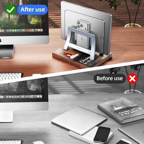 Vertical Laptop Stand for Desk, Gravity Auto Lock MacBook Stand,ABS Plastics Laptop Holder Vertical Compatible with MacBook Pro, Air,Tablet, Space-Saving Organize Work & Home Office(Silver) in Saudi Arabia