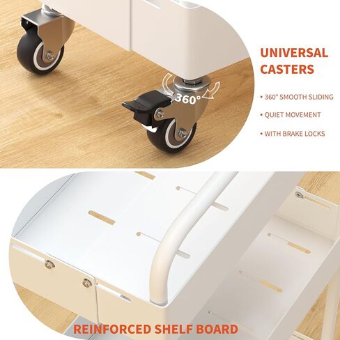 HOTEAGLE 3-Tier Rolling Cart عربات معدنية قابلة للتوسيع مع عجلات، منظم تخزين مثالي لغرفة المعيشة وغرفة النوم والمطبخ والحمام، أبيض in Kuwait
