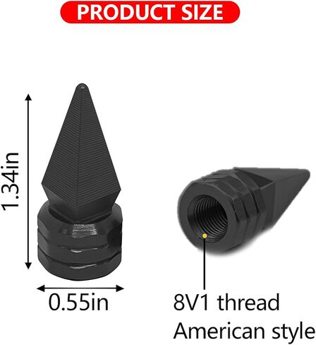 8PCS Car Tire Valve Stem Caps, Spiked Shape Vehicle Air Pressure Stem Covers, Dustproof Waterproof Aluminum Alloy Auto Wheel Tire Valve Cap Accessories, Universal for SUV, Truck, RV（Black） in Saudi Arabia