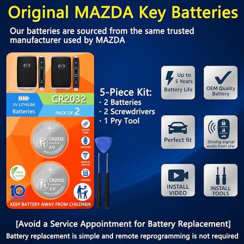 بطاريات بديلة لمفتاح Fob لمازدا (2019-2025) 3 6 CX-5 CX-30 CX-9 CX-50 CX-90 CX-3 CX-70 MX-5 Miata (حزمة من 2) جهاز التحكم عن بعد الذكي (تحقق من دليل الإعداد) in Kuwait