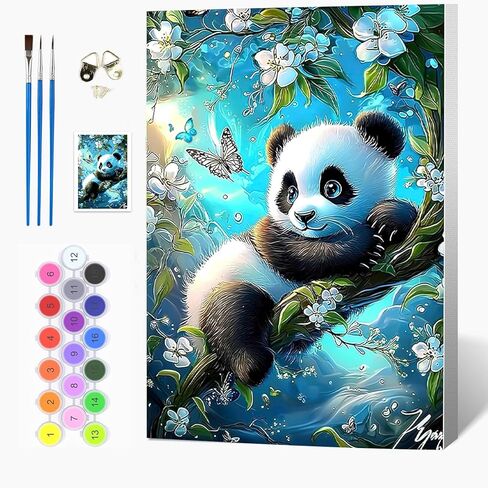 Auremi Panda Paint by Number Kits for Adults,Animal Paint by Number on Canvas with Frame DIY Painting with Number Acrylic Oil Paint Kits for Home Decor 8x12 in in Saudi Arabia
