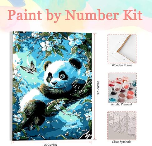 Auremi Panda Paint by Number Kits for Adults,Animal Paint by Number on Canvas with Frame DIY Painting with Number Acrylic Oil Paint Kits for Home Decor 8x12 in in Saudi Arabia