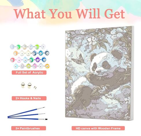 Auremi Panda Paint by Number Kits for Adults,Animal Paint by Number on Canvas with Frame DIY Painting with Number Acrylic Oil Paint Kits for Home Decor 8x12 in in Saudi Arabia