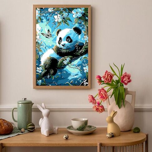 Auremi Panda Paint by Number Kits for Adults,Animal Paint by Number on Canvas with Frame DIY Painting with Number Acrylic Oil Paint Kits for Home Decor 8x12 in in Saudi Arabia