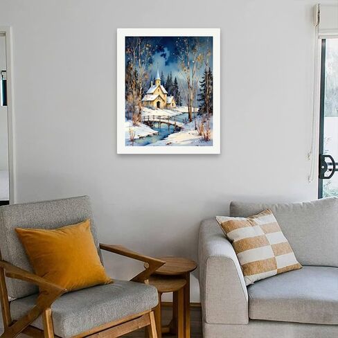 Winter Landscape Paint by Numbers Kit for Adults - DIY Snowy Church and Bridge Painting on Canvas 16x20In, Acrylic Paint Set, Suitable for Beginners, Art for Home Decoration or Gifts in Saudi Arabia