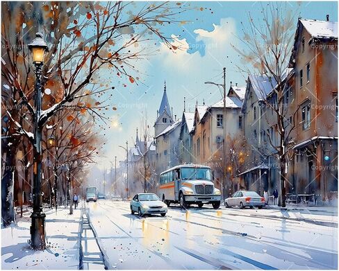 Winter Landscape Paint by Numbers Kit for Adults - DIY Snowy Church and Bridge Painting on Canvas 16x20In, Acrylic Paint Set, Suitable for Beginners, Art for Home Decoration or Gifts in Saudi Arabia