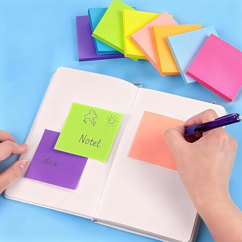 Sticky Notes 3x3 inch 800 Sheets Bright Colors Self-Stick Note Pads for Notebook Office School Supplies Classroom Desk Accessories Teacher Supplies Coworkers Accessories 100Sheets/pad 8 Pads in Saudi Arabia