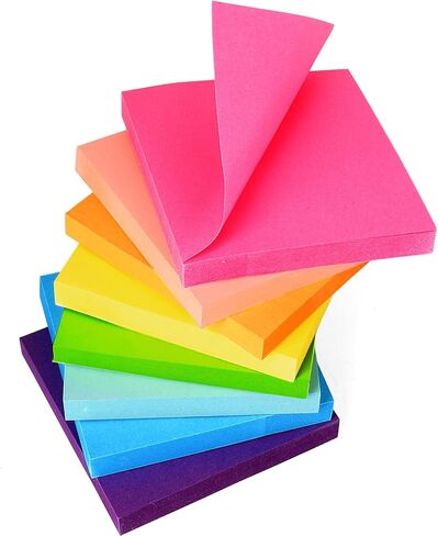 Sticky Notes 3x3 inch 800 Sheets Bright Colors Self-Stick Note Pads for Notebook Office School Supplies Classroom Desk Accessories Teacher Supplies Coworkers Accessories 100Sheets/pad 8 Pads in Saudi Arabia