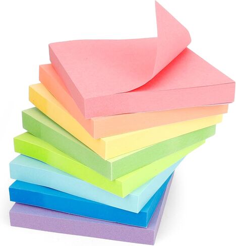 Sticky Notes 3x3 inch 800 Sheets Bright Colors Self-Stick Note Pads for Notebook Office School Supplies Classroom Desk Accessories Teacher Supplies Coworkers Accessories 100Sheets/pad 8 Pads in Saudi Arabia