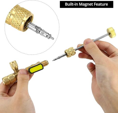 QWORK HVAC Valve Core Remover/Installer Tool - Dual Size SAE 1/4" & 5/16" Ports, Compatible with R22, R410a, R134, R32 Air Conditioning Systems in Saudi Arabia