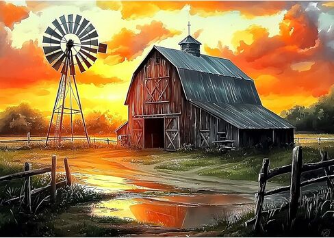 Skyboda Farmhouse Barn Diamond Art Kits for Adults, DIY 5D Rustic Windmill BarnDiamond Painting Kit for Adults Beginners, Full Drill Diamond Gem Art Painting Kits Crafts for Wall Art Decor 12x16inch in Saudi Arabia