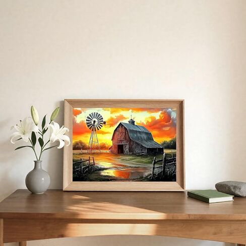 Skyboda Farmhouse Barn Diamond Art Kits for Adults, DIY 5D Rustic Windmill BarnDiamond Painting Kit for Adults Beginners, Full Drill Diamond Gem Art Painting Kits Crafts for Wall Art Decor 12x16inch in Saudi Arabia