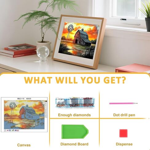 Skyboda Farmhouse Barn Diamond Art Kits for Adults, DIY 5D Rustic Windmill BarnDiamond Painting Kit for Adults Beginners, Full Drill Diamond Gem Art Painting Kits Crafts for Wall Art Decor 12x16inch in Saudi Arabia