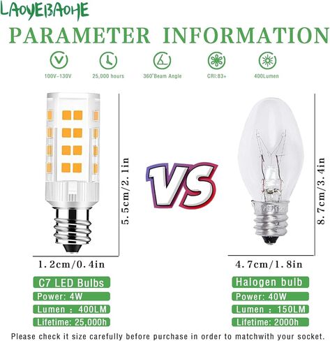 ملحقات الخياطة 4 وات 7/16 لمبات LED لولبية أساسية بدون وميض 82CRI، 400 لومن متوافقة مع نماذج Singer Brother، Bernina، Viking أرقام الأجزاء البديلة المدرجة #7SCW (قطعتان أبيض دافئ 3000K) in Kuwait
