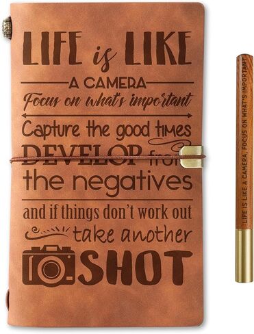مجلة هدايا المصور من InnoBeta للنساء والرجال، هدايا التصوير الفوتوغرافي للمصورين، دفتر ملاحظات قابل لإعادة الملء منقوش بالجلد الصناعي، 7 × 5 بوصة - كاميرا - مع قلم in Kuwait