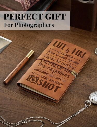 مجلة هدايا المصور من InnoBeta للنساء والرجال، هدايا التصوير الفوتوغرافي للمصورين، دفتر ملاحظات قابل لإعادة الملء منقوش بالجلد الصناعي، 7 × 5 بوصة - كاميرا - مع قلم in Kuwait
