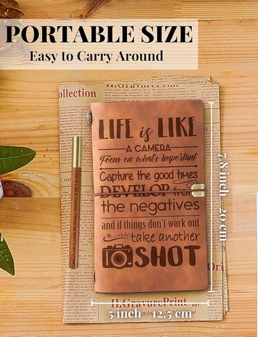 مجلة هدايا المصور من InnoBeta للنساء والرجال، هدايا التصوير الفوتوغرافي للمصورين، دفتر ملاحظات قابل لإعادة الملء منقوش بالجلد الصناعي، 7 × 5 بوصة - كاميرا - مع قلم in Kuwait