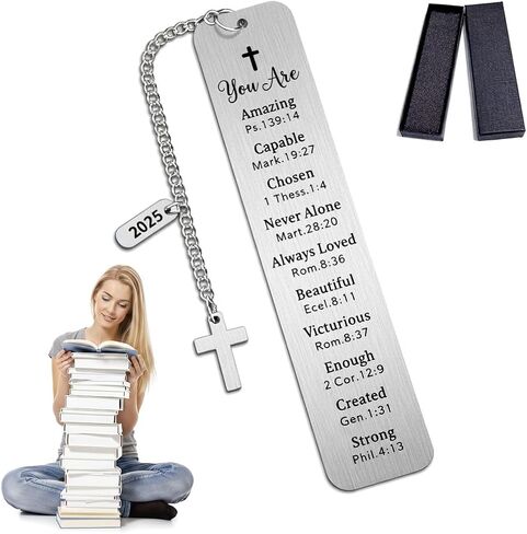 Bible Verse Bookmark with Cross Charm - Christian Gifts for Women Men - Inspirational Religious Gift for Baptism, First Communion, Graduation - Every Day God Thinks of You in Saudi Arabia