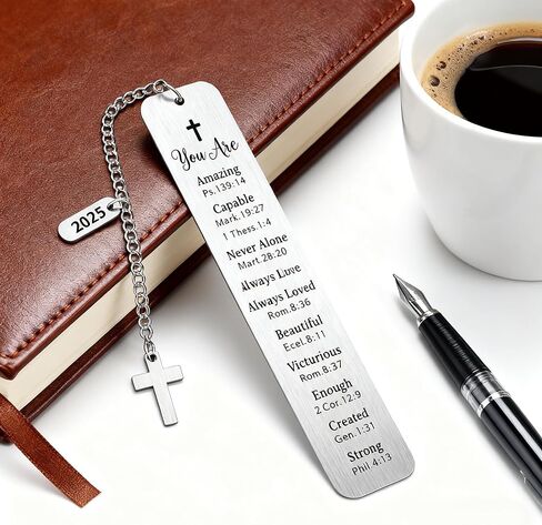 Bible Verse Bookmark with Cross Charm - Christian Gifts for Women Men - Inspirational Religious Gift for Baptism, First Communion, Graduation - Every Day God Thinks of You in Saudi Arabia