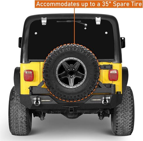 Hooke Road Wrangler Rear Bumper w/Tire Carrier & 2" Hitch Receiver Off-Road Back Bumper for Jeep Wrangler TJ/YJ 1987-2006 (Solid Steel) in Saudi Arabia