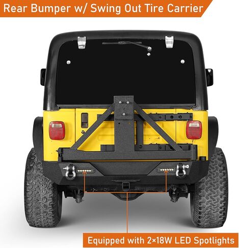 Hooke Road Wrangler Rear Bumper w/Tire Carrier & 2" Hitch Receiver Off-Road Back Bumper for Jeep Wrangler TJ/YJ 1987-2006 (Solid Steel) in Saudi Arabia