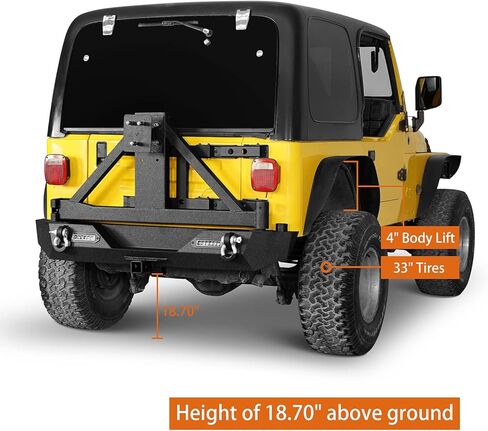 Hooke Road Wrangler Rear Bumper w/Tire Carrier & 2" Hitch Receiver Off-Road Back Bumper for Jeep Wrangler TJ/YJ 1987-2006 (Solid Steel) in Saudi Arabia