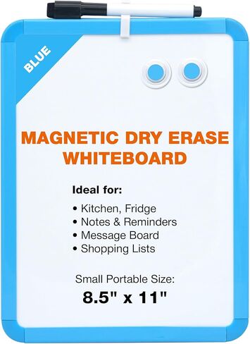 لوح مسح جاف مغناطيسي لخزانة المدرسة، مقاس 8.5 بوصة × 11 بوصة، مؤطر باللون الأسود مع قلم تحديد ومغناطيسين - سبورة بيضاء صغيرة للمدرسة، المنزل، المكتب، السفر in Kuwait