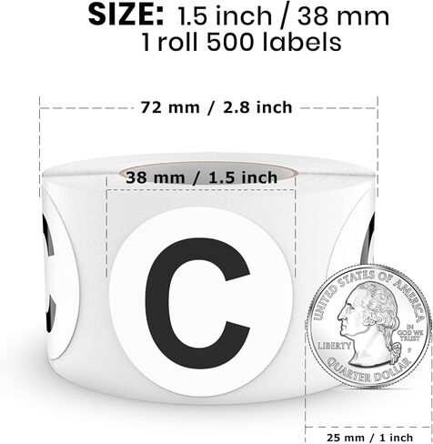 Letter C Round Stickers 1.5 Inch Vinyl Circle Capital Alphabet Initial Labels Self-Adhesive Removable Waterproof Dots Tags for Home Office Inventory 500 PCS in Kuwait
