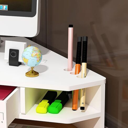 حامل شاشة زاوية أبيض من ROYUMI مع درج، حامل شاشة مثلث مع قفل، حامل شاشة كمبيوتر مريح، حامل مكتب تخزين مثلث in Kuwait