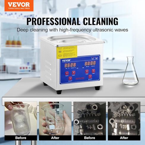 VEVOR منظف بالموجات فوق الصوتية 2L منظف أجزاء بالموجات فوق الصوتية الرقمية مع الموقت 40 كيلو هرتز المهنية 304 الفولاذ المقاوم للصدأ منظف بالموجات فوق الصوتية 110V لنظارات ساعة المجوهرات الماس النظارات أجزاء صغيرة تنظيف in Kuwait