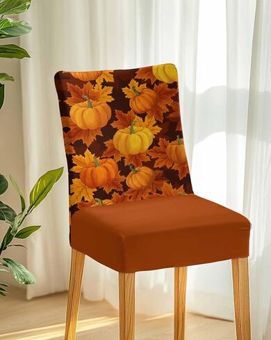 Fall Maple Leaves Chair Covers Set of 6,Thanksgiving Pumpkin Dining Room Chair Cover,Autumn Orange Watercolor Removable Washable Kitchen Chair Covers Decorative Chair Protector for Party Holiday in Kuwait