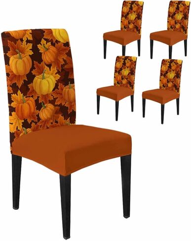 Fall Maple Leaves Chair Covers Set of 6,Thanksgiving Pumpkin Dining Room Chair Cover,Autumn Orange Watercolor Removable Washable Kitchen Chair Covers Decorative Chair Protector for Party Holiday in Kuwait