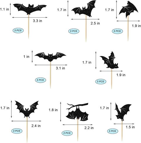 24 Pack Halloween Cupcake Toppers Set, Black Glitter Bat Cupcake Picks for Baby Shower, Halloween and Birthday Party Decorations Supplies (Bat) in Saudi Arabia