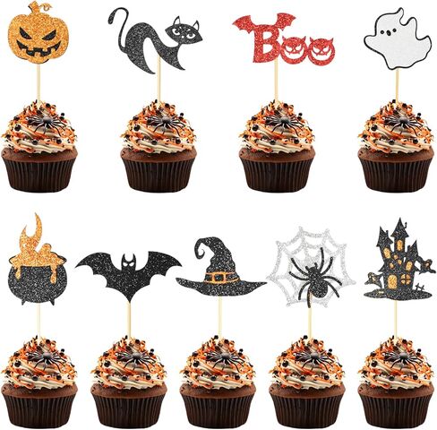 24 Pack Halloween Cupcake Toppers Set, Black Glitter Bat Cupcake Picks for Baby Shower, Halloween and Birthday Party Decorations Supplies (Bat) in Saudi Arabia
