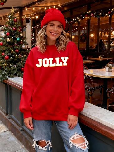 KIDDAD عيد الميلاد بلوزات للنساء بريق التصحيح عيد ميلاد سعيد إلكتروني طباعة سترة مطرزة مخطط البلوز القمم in Kuwait