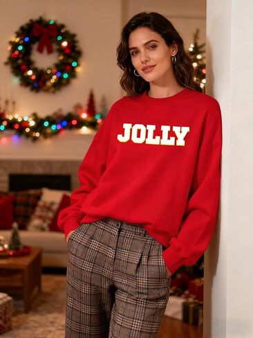 KIDDAD عيد الميلاد بلوزات للنساء بريق التصحيح عيد ميلاد سعيد إلكتروني طباعة سترة مطرزة مخطط البلوز القمم in Kuwait