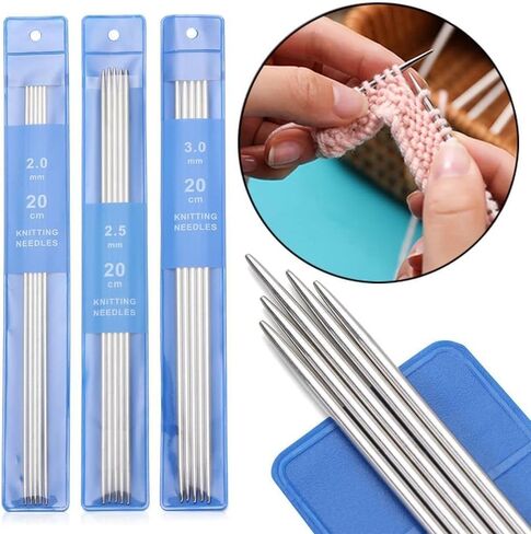 5Pcs Double Pointed Stainless Steel Knitting Needles Set, Long Knitting Needles Sweater Crochet DIY Accessories Knitting and Crochet (Silver, 2mm) in Kuwait