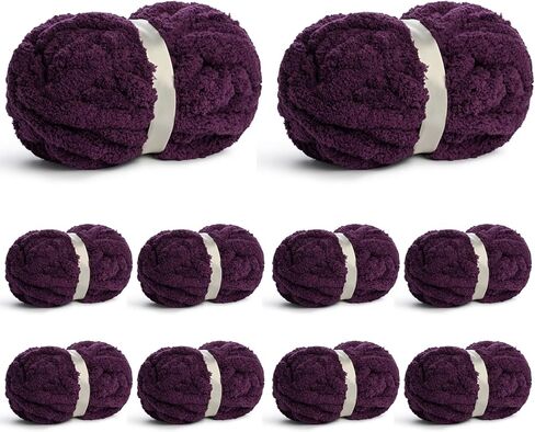 10 Pack of Jumbo Chunky Yarn for Hand Knitting,10# Super Bulky-Fluffy Chenille Yarn, 220 yds/70.5 oz Soft Thick Yarn for Crocheting Chunky Knit Throw Blankets.(Deep Purple) in Saudi Arabia