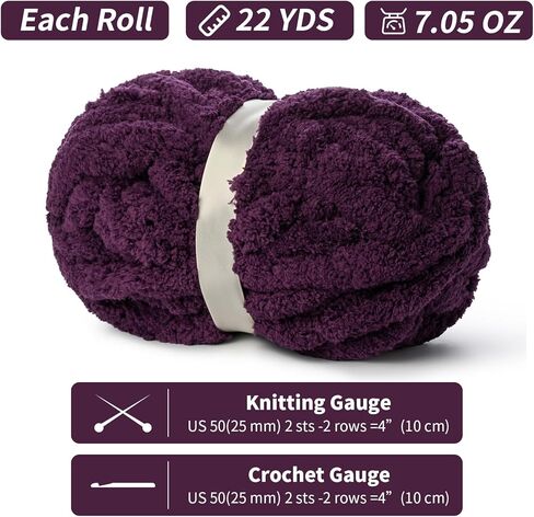 10 Pack of Jumbo Chunky Yarn for Hand Knitting,10# Super Bulky-Fluffy Chenille Yarn, 220 yds/70.5 oz Soft Thick Yarn for Crocheting Chunky Knit Throw Blankets.(Deep Purple) in Saudi Arabia