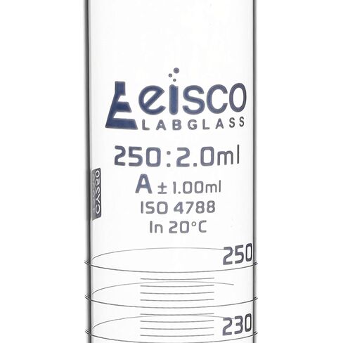 Graduated Cylinder, 250ml - Class A Tolerance ±1.00ml - Round Base - Blue Graduations - Borosilicate 3.3 Glass - Eisco Labs in Saudi Arabia