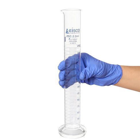Graduated Cylinder, 250ml - Class A Tolerance ±1.00ml - Round Base - Blue Graduations - Borosilicate 3.3 Glass - Eisco Labs in Saudi Arabia