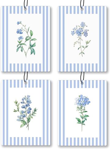 Rustic Blue Floral Car Air Freshener 4 Pcs, Preppy Blue Striped Flower Hanging Scents Air Freshener for Women Girls Gifts, Cottagecore Scented Car Accessories Decor for Room Closet Drawer in Saudi Arabia