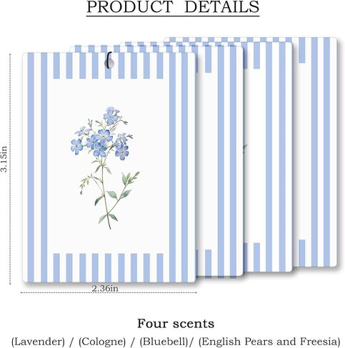 Rustic Blue Floral Car Air Freshener 4 Pcs, Preppy Blue Striped Flower Hanging Scents Air Freshener for Women Girls Gifts, Cottagecore Scented Car Accessories Decor for Room Closet Drawer in Saudi Arabia