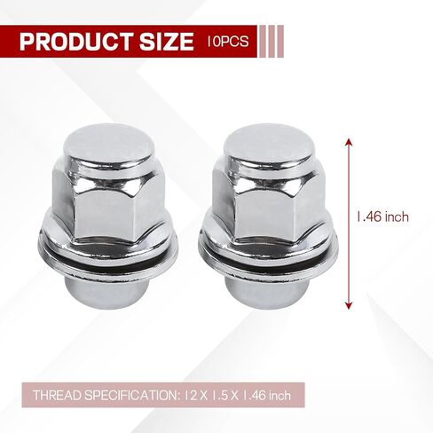 Hovom 10PCS M12x1.5 Lug Nuts, 37mm Chrome Car Wheel Nuts with Washer, Hex Tire Nut Replaces 611-211, Compatible with Camry Corolla RAV4 Tacoma Highlander RX350 ES350 RX450h IS300 (Wheel Nut, 10 PCS) in Saudi Arabia